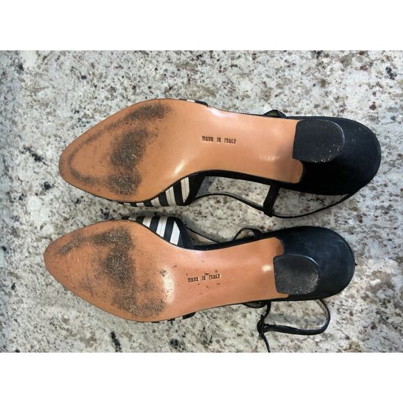 Vintage Ferragamo Black & White Striped Women's Fabric Slingbacks in 7.5 B - Picture 7 of 9
